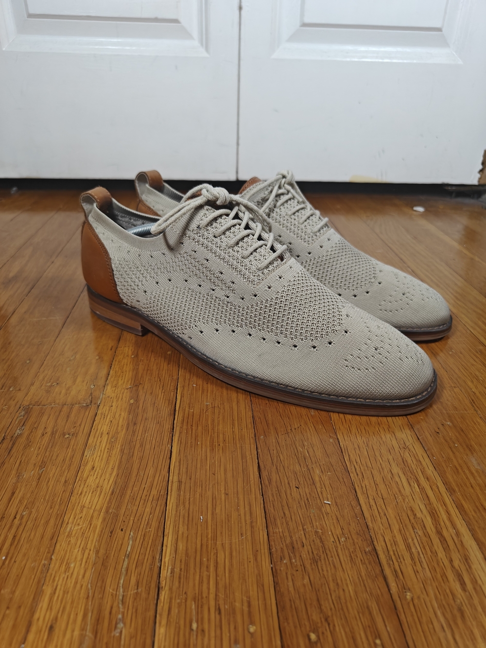 Moretti Mens 11 Ashland II Beige Knit Wingtip Brogue Dress Sneakers Oxfords